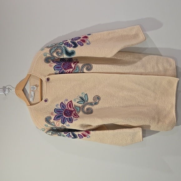 Retro 80's/90's Brocade Embroidered Cream Wool Jacket - Picture 14 of 15